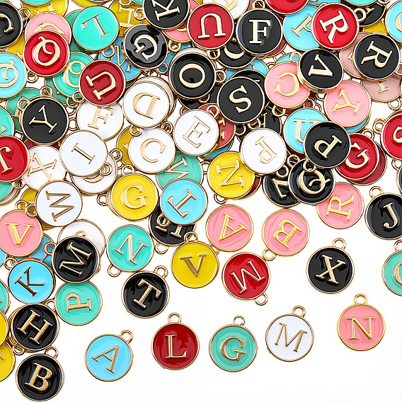 7 сумки 7 цвета начальные буквы алфавита a~z эмалевые подвески, плоские круглые диски двусторонние брелоки