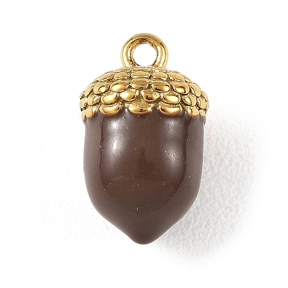 304 Stainless Steel Enamel Pendants, Pine Cone Charms, Golden