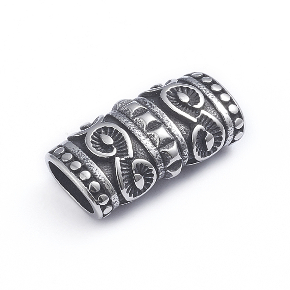 Retro 304 Stainless Steel Slide Charms/Slider Beads, for Leather Cord Bracelets Making, Rectangle with Spot & Conch Pattern