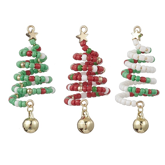 3 шт. 3 цвета стеклянные бусины большие подвески на елку, с латунным колокольчиком и 304 кольцами из нержавеющей стали