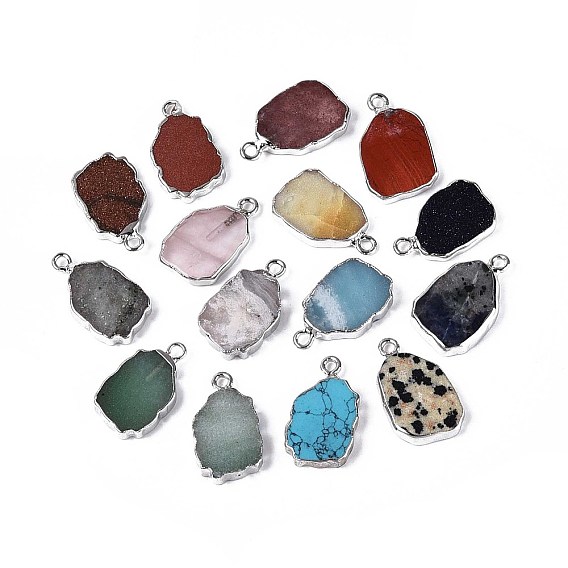 Подвески из натуральных и синтетических самородков, с платиновой латунной окантовкой, смешанные окрашенные и неокрашенные