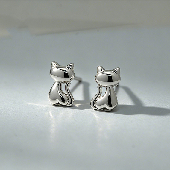 Messing Ohrstecker, Katzenform, mit 925 Sterling Silber Stift