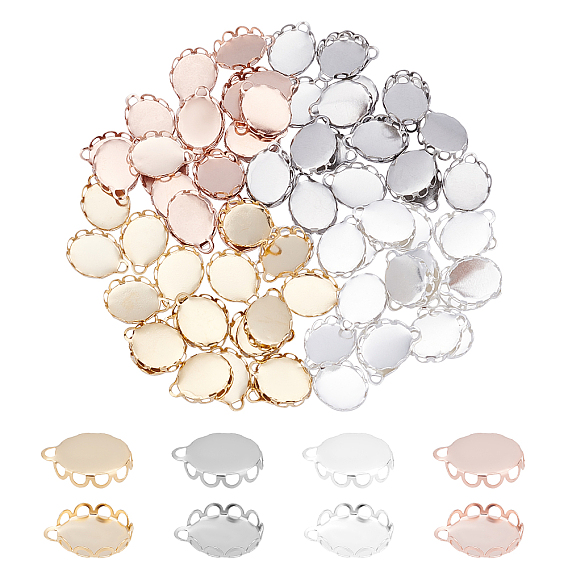 80Pcs 4 Colors 304 Stainless Steel Cabochon Settings, Lace Edge Bezel Cups, Oval