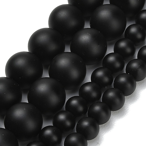Натуральные бусины из черного оникса (окрашенные и нагретые), матовые, круглые