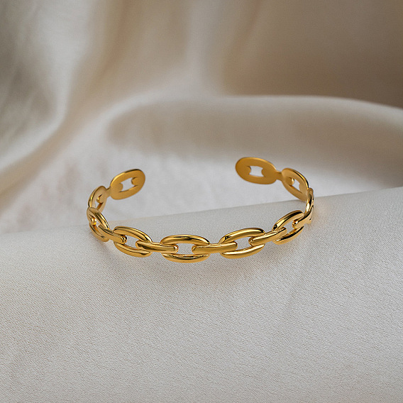 304 Stainless Steel Oval Link Chain Open Cuff Bangles for Women