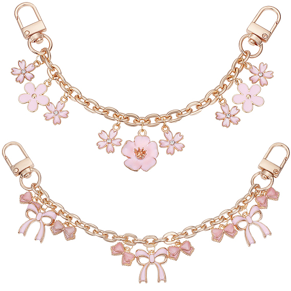 2 шт. 2 стили розовый цинковый сплав эмалированный бант цветок подвеска кабель цепочка кошелек цепи, с поворотными застежками сплава