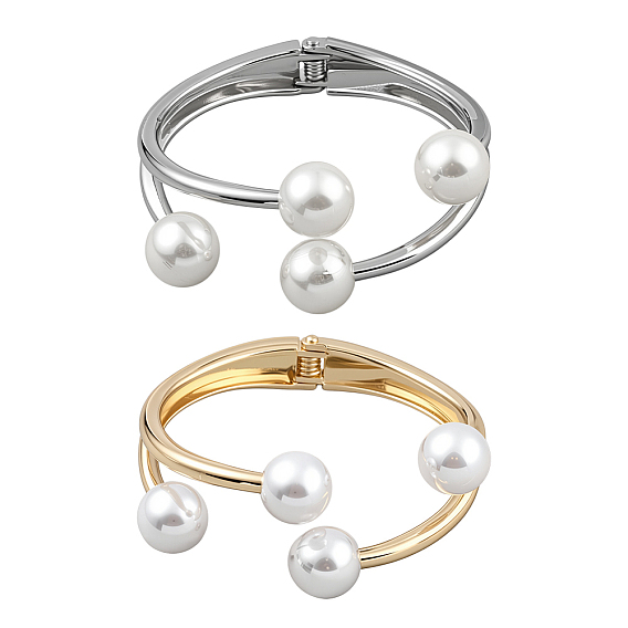 2шт. 2 браслеты-манжеты из сплава разных цветов, бусины из смоляного жемчуга с шарнирным креплением для женщин