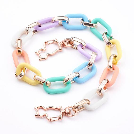Spray Painted Acrylic and CCB Plastic Link Chains Bag Handles, with Cat Shape Alloy Swivel Lobster Clasps, for Bag Straps Replacement Accessories