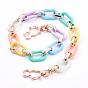 Spray Painted Acrylic and CCB Plastic Link Chains Bag Handles, with Cat Shape Alloy Swivel Lobster Clasps, for Bag Straps Replacement Accessories