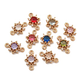 Brass Cubic Zirconia Star Connector Charms, Real 18K Gold Plated