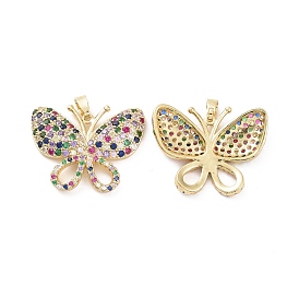 Brass Micro Pave Colorful Cubic Zirconia Pendants, Butterfly Charm