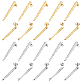 304 Stainless Steel Stud Earring Findings, with Loop, Rectangle
