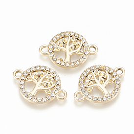 Alloy Rhinestone Links Connectors, Ring with Tree