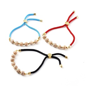 Natural Moon and Star Xingyue Bodhi Beads Nylon Cord Slide Bracelets, with Brass Beads