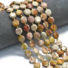 Нити из натуральных африканских агатов, граненый шестиугольный разрез, плоско-круглые, с бисером