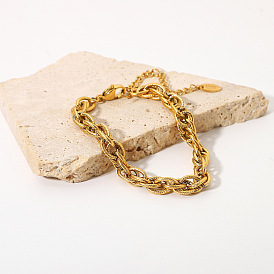 18K Gold Plated Stainless Steel Handmade Weave Chain Hip-hop Style Bracelet - Titanium Steel Jewelry.