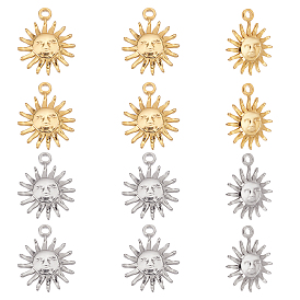 12 pcs 2 colores 304 dijes de acero inoxidable, textura, sol