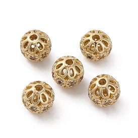 Brass Micro Pave Cubic Zirconia Beads, Long-Lasting Plated, Round