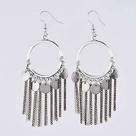 Dangle Earrings, with 304 Stainless Steel Stamping Blank Tag Pendants, Electroplate Brass Twisted Chains and Brass Earring Hooks