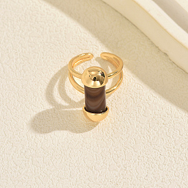 Brass with Natural Agate Cuff Open Rings for Women, Nuggets, Golden