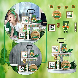 Saint Patrick's Day Wood Tiered Tray Decor Sets, for Party Home Desktop Decoration