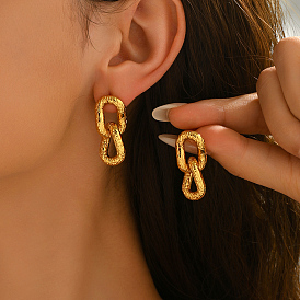 Текстурированные овальные 304 серьги-гвоздики из нержавеющей стали, цепочка-оберег