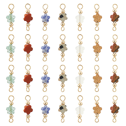 42 шт. 7 стили опалита и натуральной яшмы с рисунком, голубой яшмы с пятнами, далматинской яшмы, унакита и зеленого клубничного кварца, красной яшмы, подвески-соединители в виде цветка, с 304 двойными петлями из нержавеющей стали