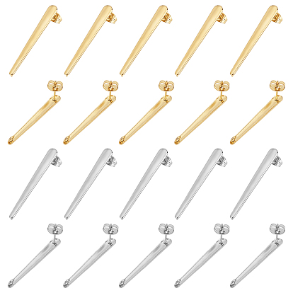 304 Stainless Steel Stud Earring Findings, with Loop, Rectangle