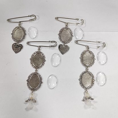 4 pcs 2 style ange et coeur dôme en verre blanc bouquet de mariage photo breloques en alliage broches de sécurité, Épingles de kilt de fée en fer pour la décoration de fête
