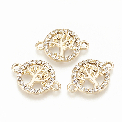 Alloy Rhinestone Links Connectors, Ring with Tree