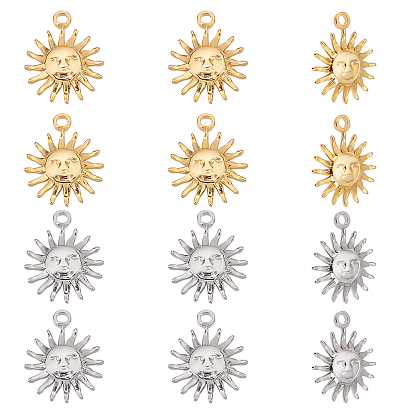12 pcs 2 colores 304 dijes de acero inoxidable, textura, sol
