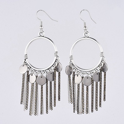 Dangle Earrings, with 304 Stainless Steel Stamping Blank Tag Pendants, Electroplate Brass Twisted Chains and Brass Earring Hooks