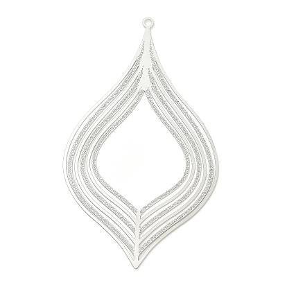 304 Stainless Steel Filigree Big Pendants, Etched Metal Embellishments, Teardrop Charm