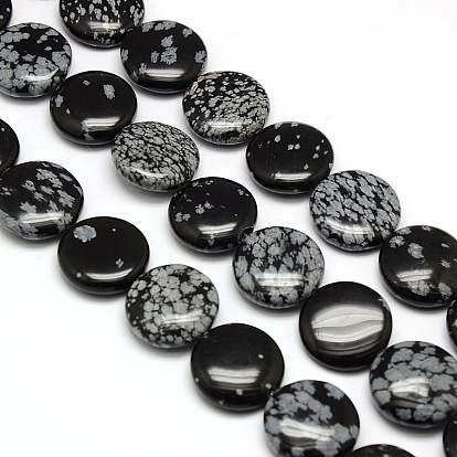Natural Flat Round Snowflake Obsidian Beads Strands