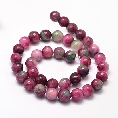 Dyed Natural Malaysia Jade Round Bead Strands, Imitated Tourmaline, Faceted