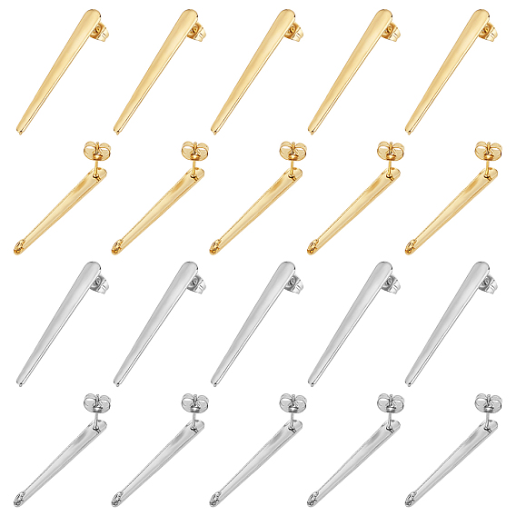 304 Stainless Steel Stud Earring Findings, with Loop, Rectangle