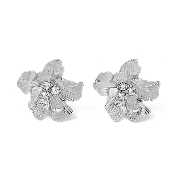 Ионное покрытие (ip) 304 серьги-гвоздики из нержавеющей стали со стразами для женщин, цветок