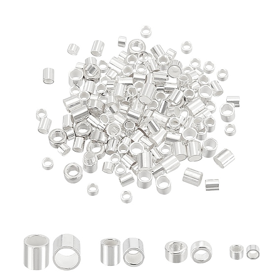 160Pcs 4 Styles 925 Sterling Silver Tube Beads, Column