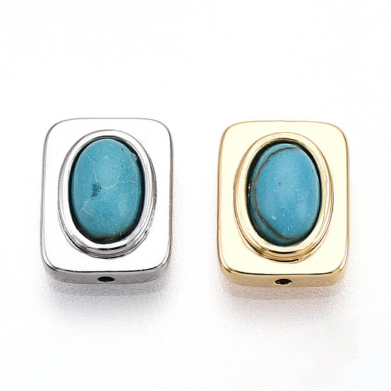 Латунные бусины из синтетической бирюзы, прямоугольные