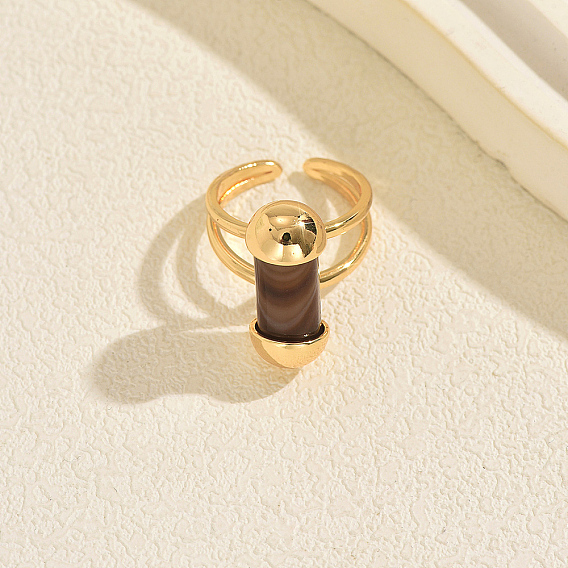 Anillos abiertos de latón con ágata natural para mujer., pepitas, dorado
