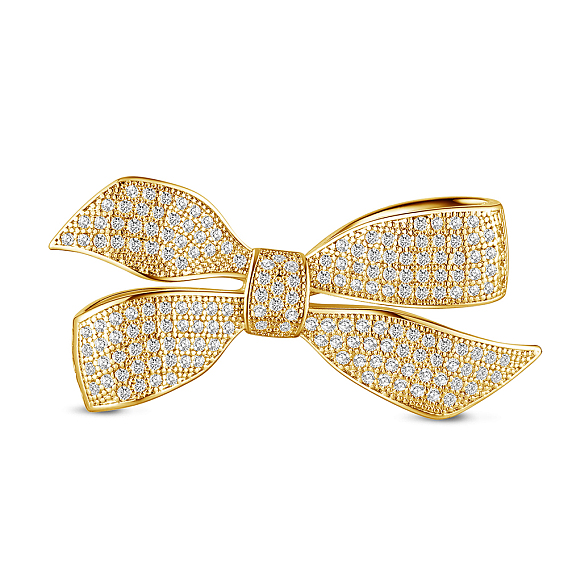 Brass Brooch, with Grade AAA Cubic Zirconia, Bowknot