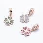 925 европейские подвески из стерлингового серебра, Подвески с большими отверстиями, с кубического циркония, Настоящее розовое золото покрыто, клевер