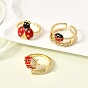 Латунные эмалевые микропаве прозрачные кубические цирконии открытые манжеты кольца для женщин, без кадмия и без свинца, божья коровка