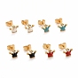 304 Stainless Steel Enamel & Glass Stud Earrings, with 316 Stainless Steel Pin, Crown