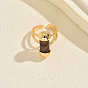 Anillos abiertos de latón con ágata natural para mujer., pepitas, dorado