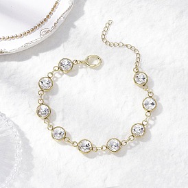 304 браслеты из нержавеющей стали со стеклянными звеньями для женщин, плоско-круглые, граненые