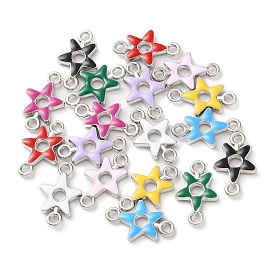 Eco-Friendly Alloy Enamel Connector Charms, Star Links, Platinum
