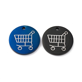 201 подвески из нержавеющей стали, плоский круглый с подвеской в виде тележки для покупок