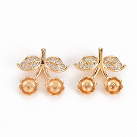 Brass Micro Pave Clear Cubic Zirconia Peg Bails, for Half Drilled Bead, Nickel Free, Flower