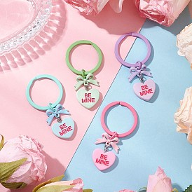 Брелки из смолы, с окрашенными распылением звеньями-бантиками из сплава и окрашенными распылением разъемными железными кольцами для ключей, сердце, будь моим